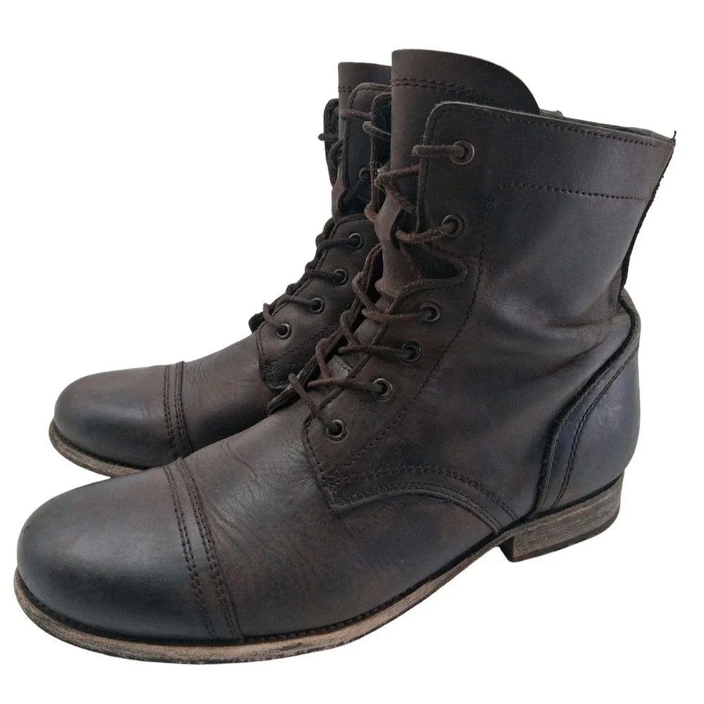 AllSaints Leather Combat Boots Mens Sz 11 Brown Cap Toe Zip Ankle Casual Boots